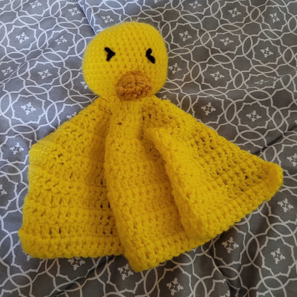 Crochet yellow duck Lovey, cuddly, stuffy, security blanket